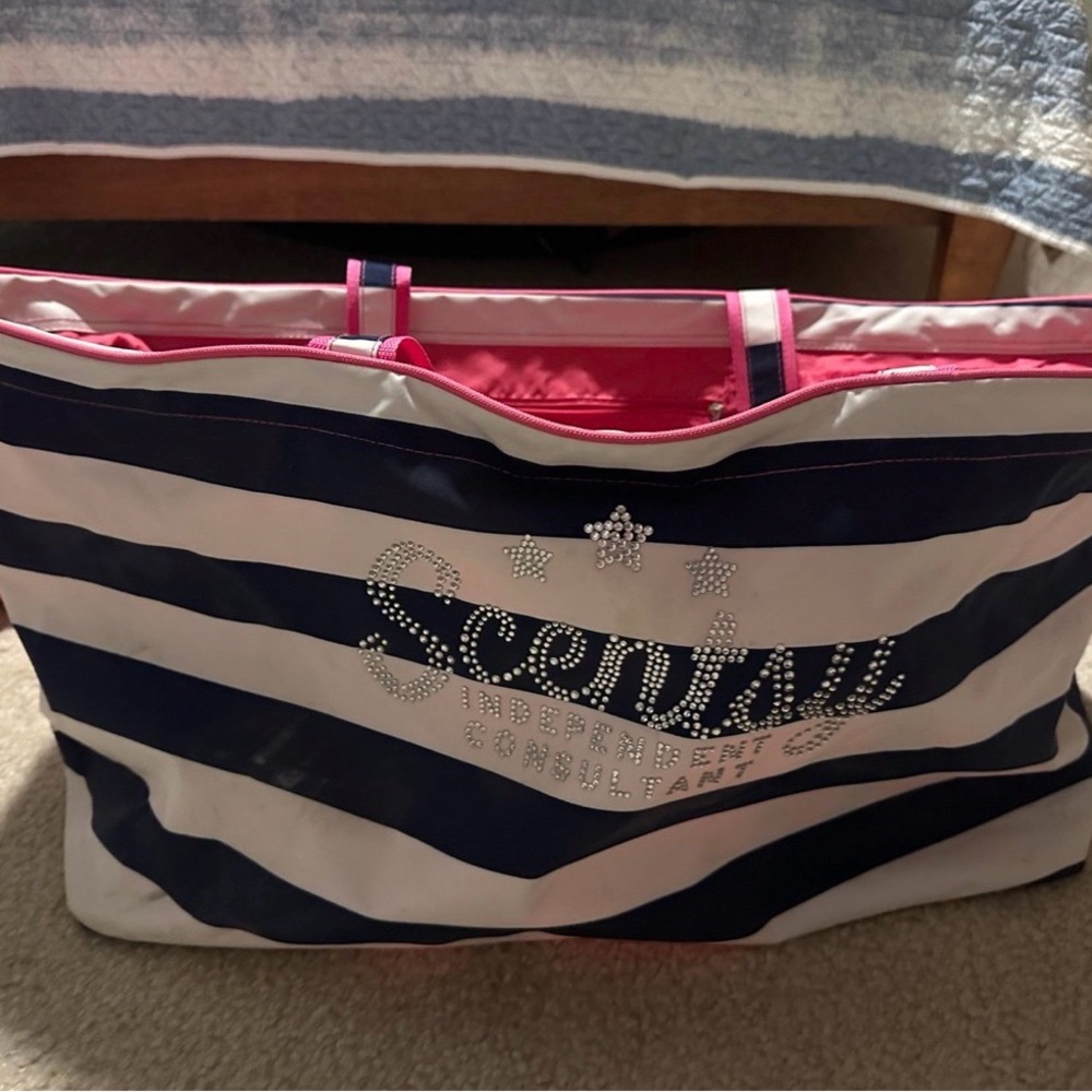 Scentsy Consultant Stripped Tote Bag with Rhinestone Design
